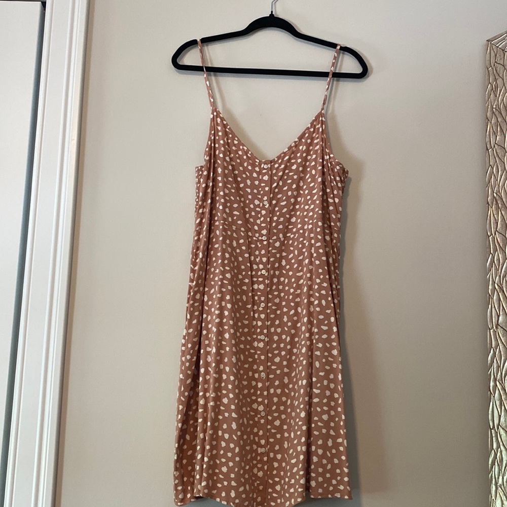 Aerie Smocked Tan Spotted Mini Dress